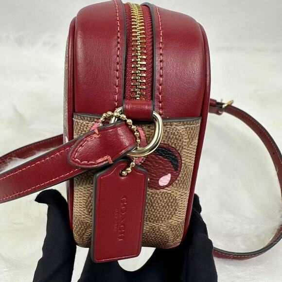 Coach Mini Jamie Camera Bag In Signature Canvas With Cherry Print CAB03 Tan NWT - Picture 3 of 9